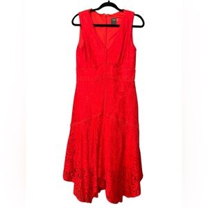 NWOT Taylor red lace asymmetrical hem dress